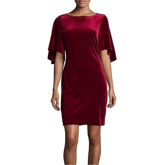 Badgley Mischka Belle Stretch Velvet Mini Dress Red Size 6 - Picture 1 of 12